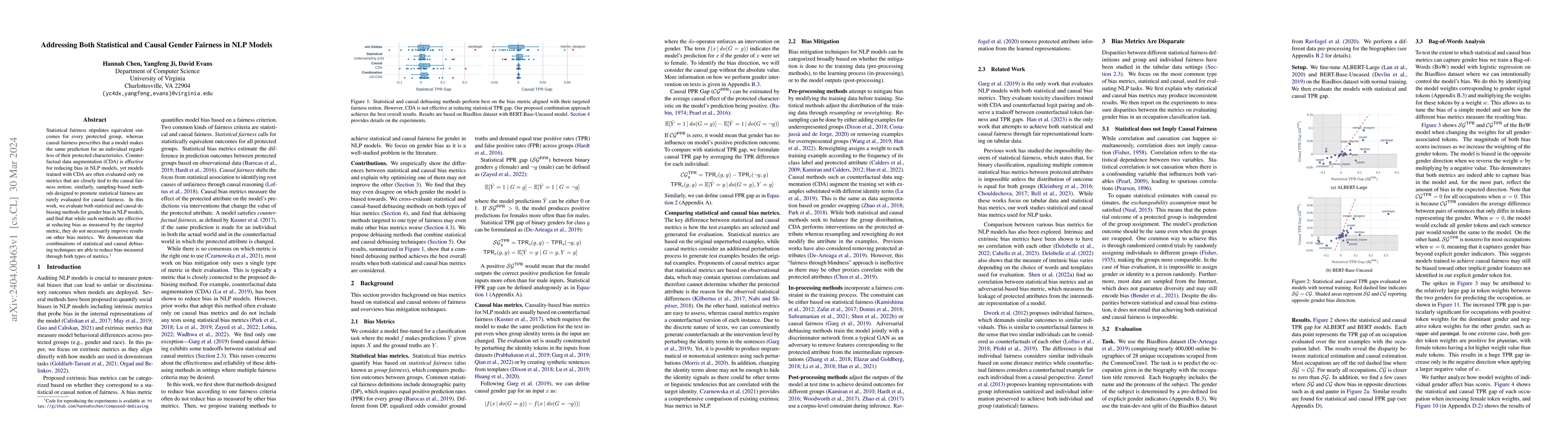 Thumbnail for Addressing Both Statistical and Causal Gender Fairness in NLP Models