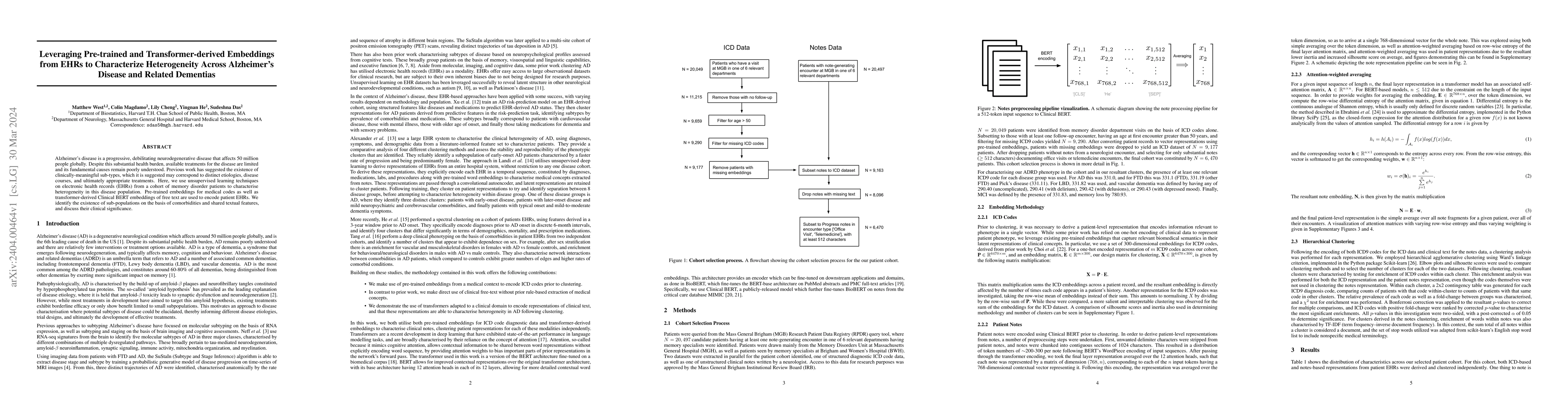 Thumbnail for Leveraging Pre-trained and Transformer-derived Embeddings from EHRs to
  Characterize Heterogeneity Across Alzheimer's Disease and Related Dementias