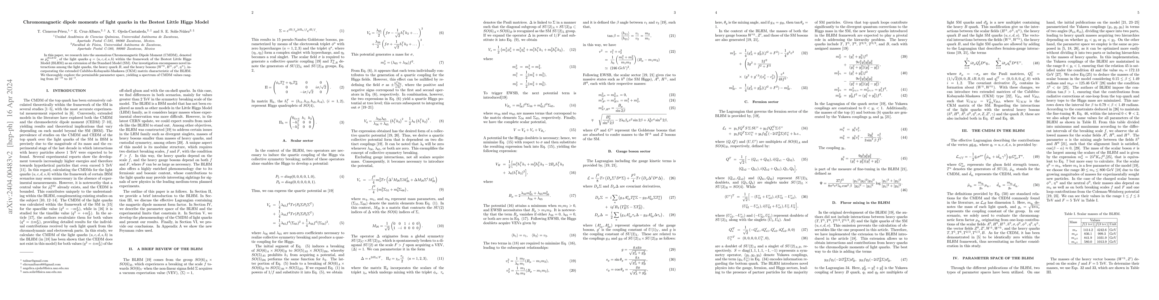 Thumbnail for Chromomagnetic dipole moments of light quarks in the Bestest Little
  Higgs Model