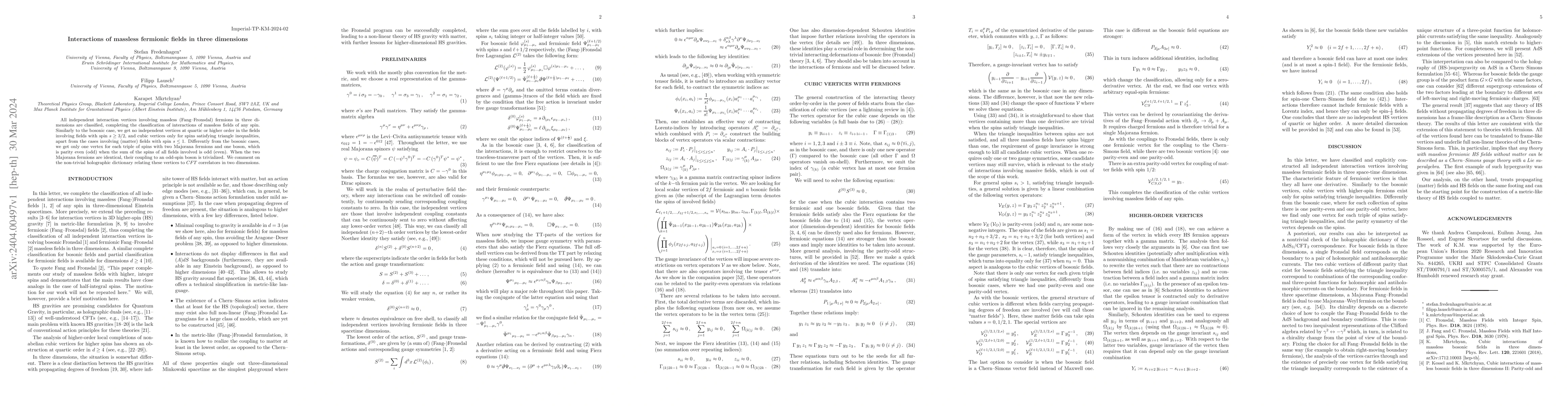 Thumbnail for Interactions of massless fermionic fields in three dimensions