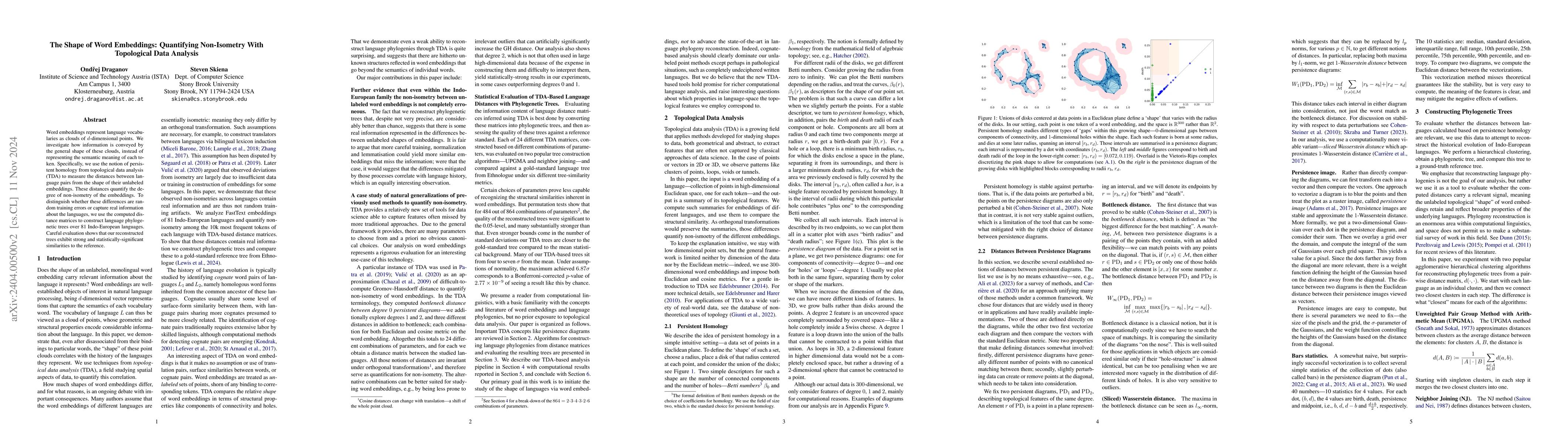 Thumbnail for The Shape of Word Embeddings: Recognizing Language Phylogenies through
  Topological Data Analysis