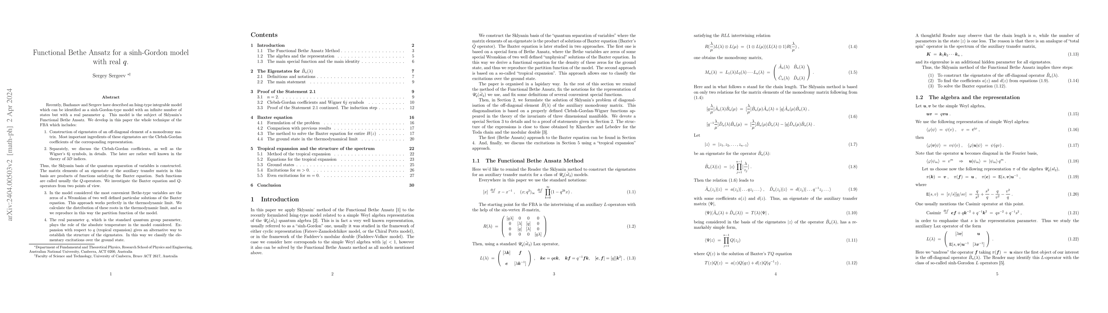Thumbnail for Functional Bethe Ansatz for a $\sinh$-Gordon model with real $q$
