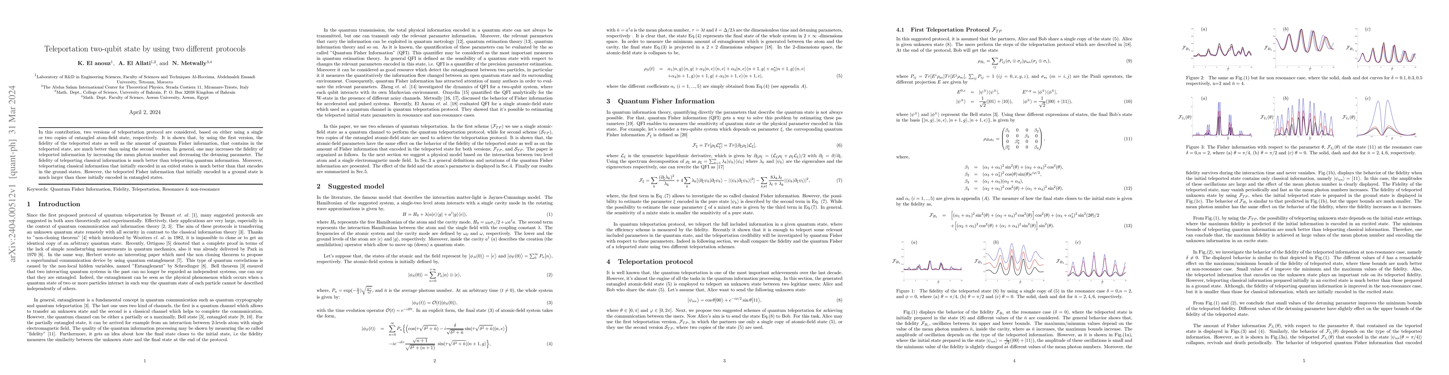 Thumbnail for Teleportation two-qubit state by using two different protocols