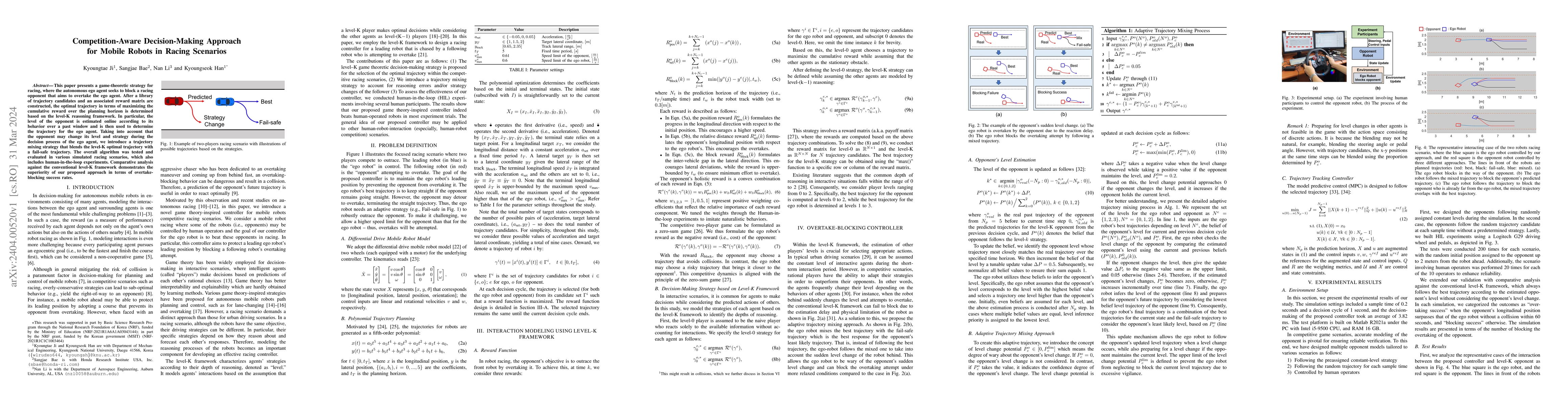 Thumbnail for Competition-Aware Decision-Making Approach for Mobile Robots in Racing
  Scenarios
