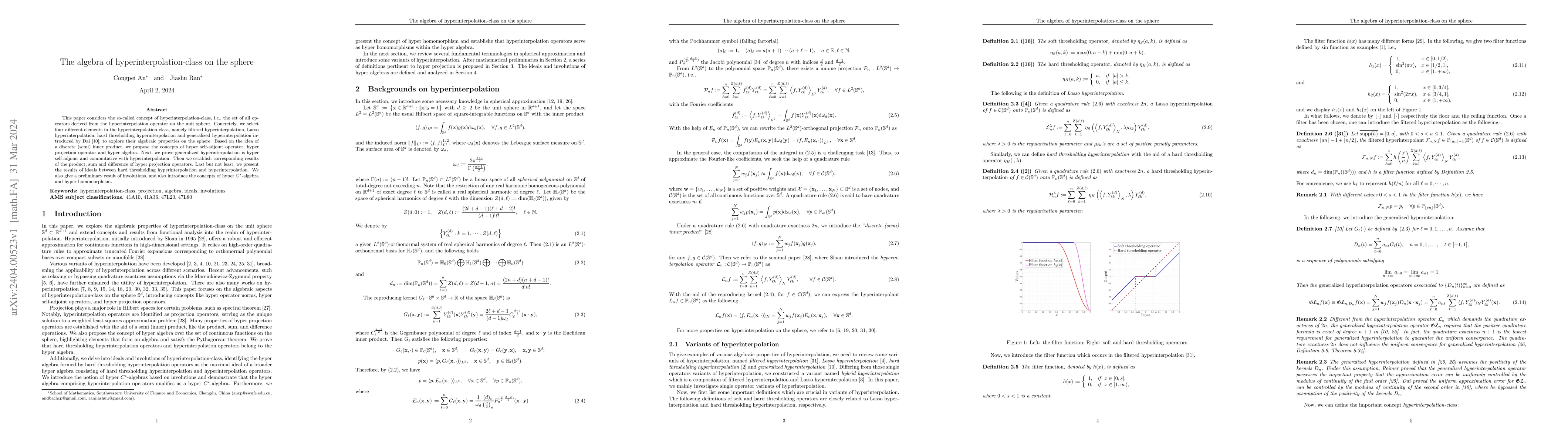Thumbnail for The algebra of hyperinterpolation-class on the sphere