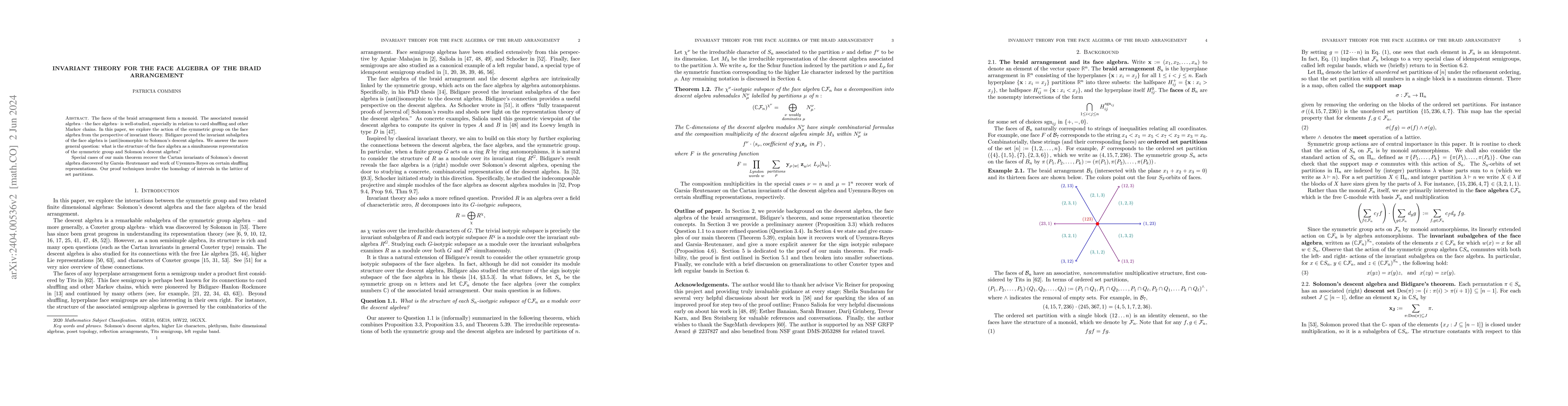 Thumbnail for Invariant theory for the face algebra of the braid arrangement