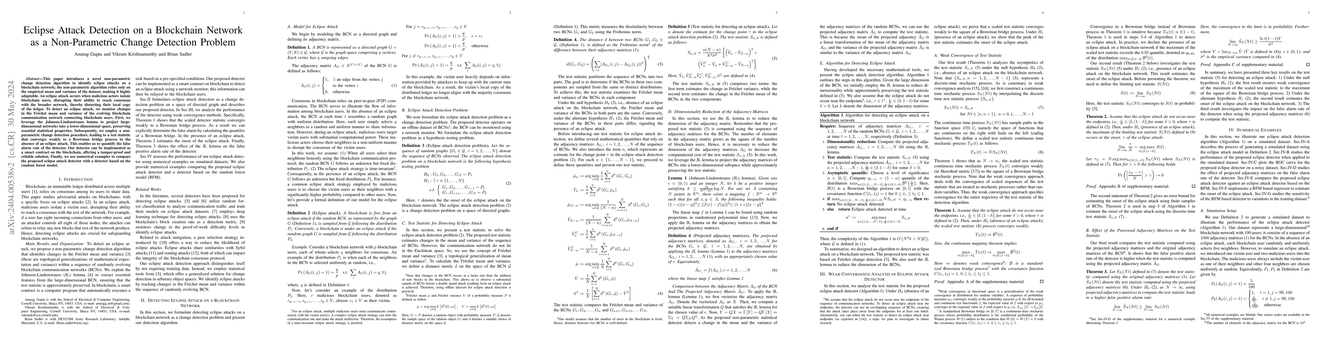 Thumbnail for Eclipse Attack Detection on a Blockchain Network as a Non-Parametric
  Change Detection Problem