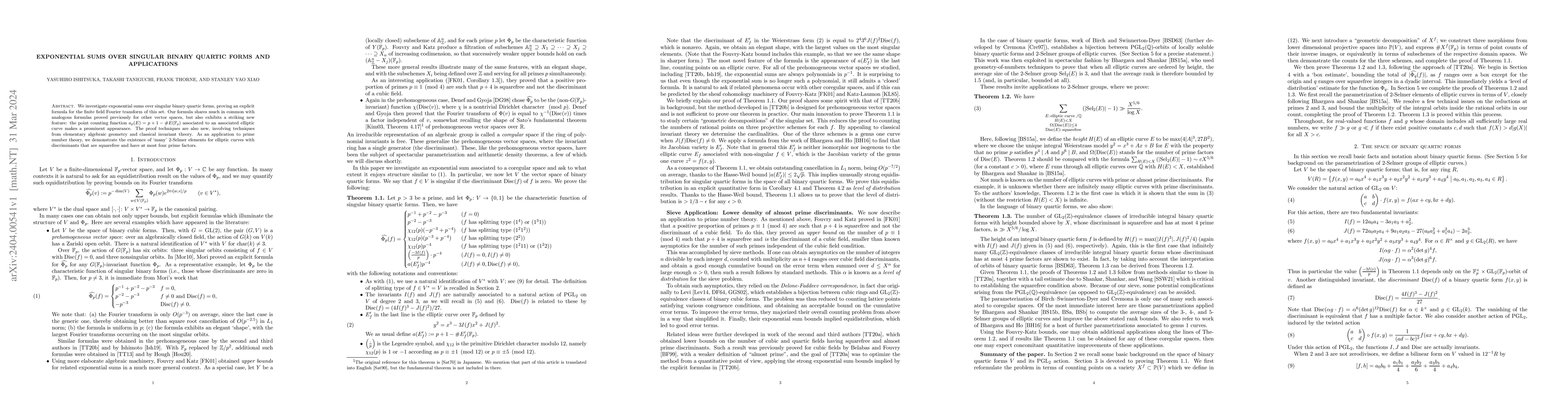 Thumbnail for Exponential sums over singular binary quartic forms and applications