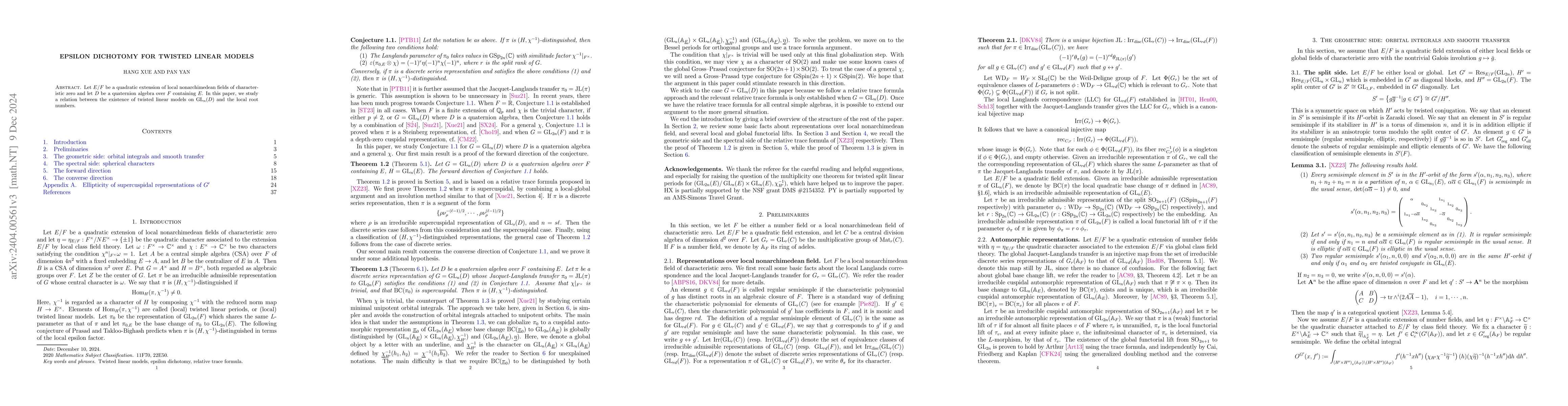 Thumbnail for Epsilon dichotomy for twisted linear models