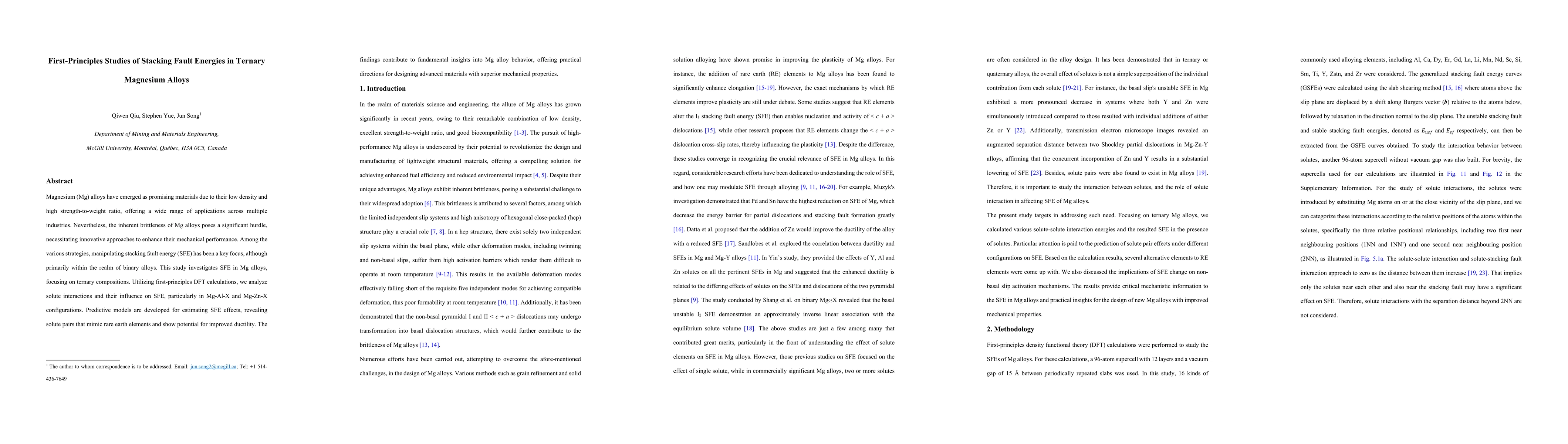 Thumbnail for First Principles Studies of Stacking Fault Energies in Ternary Magnesium
  Alloys