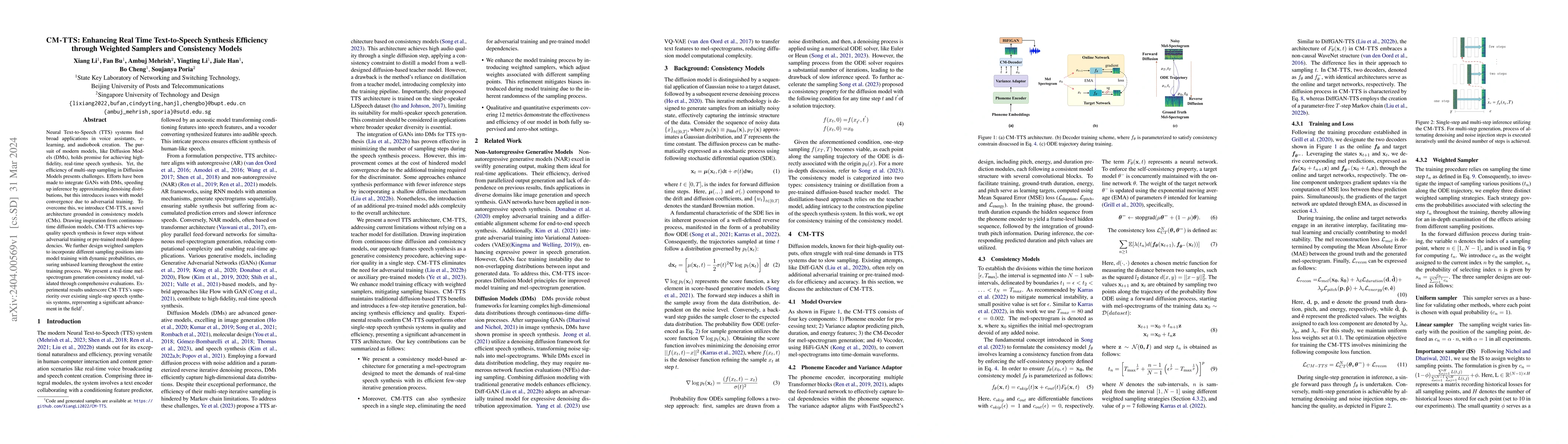 Thumbnail for CM-TTS: Enhancing Real Time Text-to-Speech Synthesis Efficiency through
  Weighted Samplers and Consistency Models