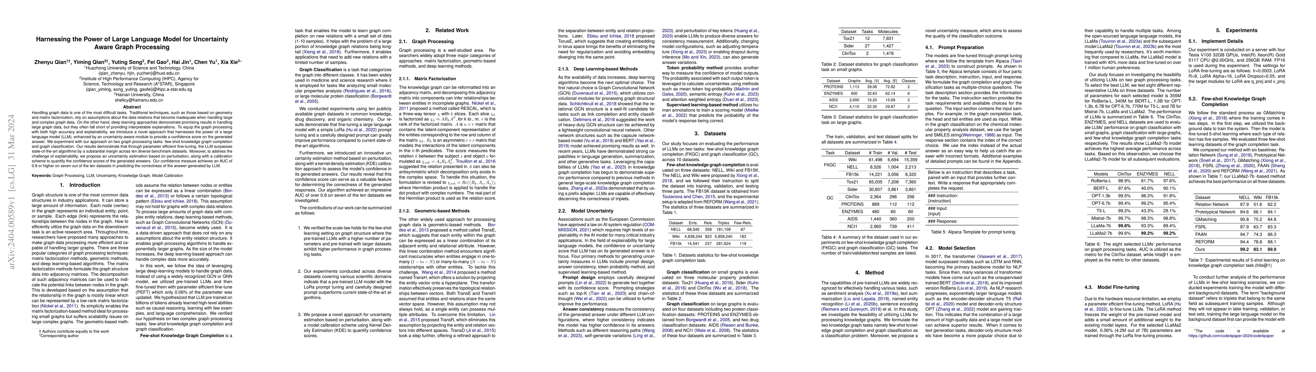 Thumbnail for Harnessing the Power of Large Language Model for Uncertainty Aware Graph
  Processing