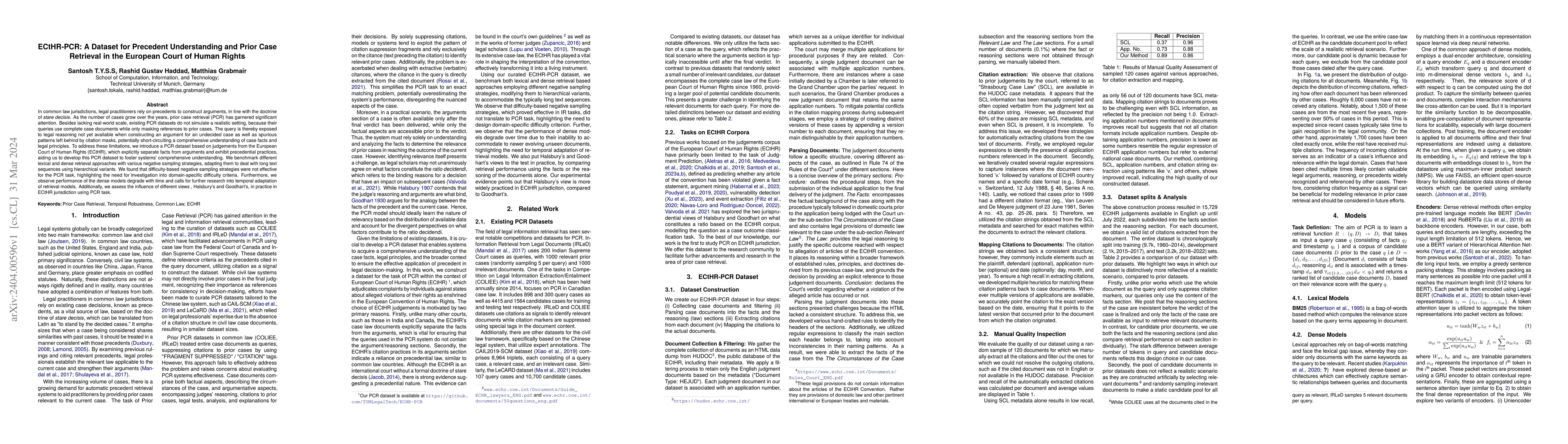 Thumbnail for ECtHR-PCR: A Dataset for Precedent Understanding and Prior Case
  Retrieval in the European Court of Human Rights