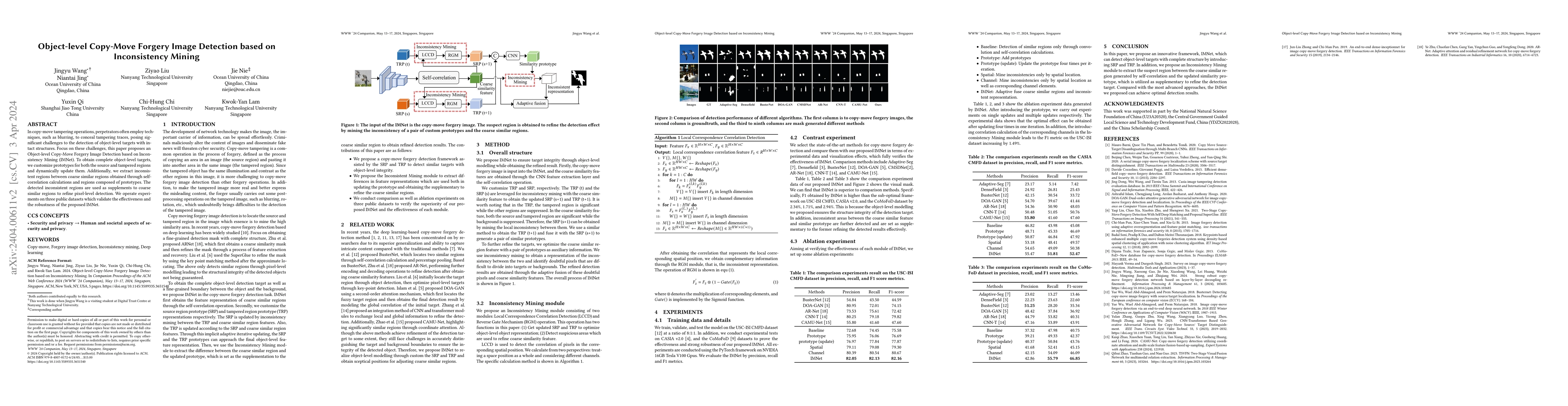 Thumbnail for Object-level Copy-Move Forgery Image Detection based on Inconsistency
  Mining