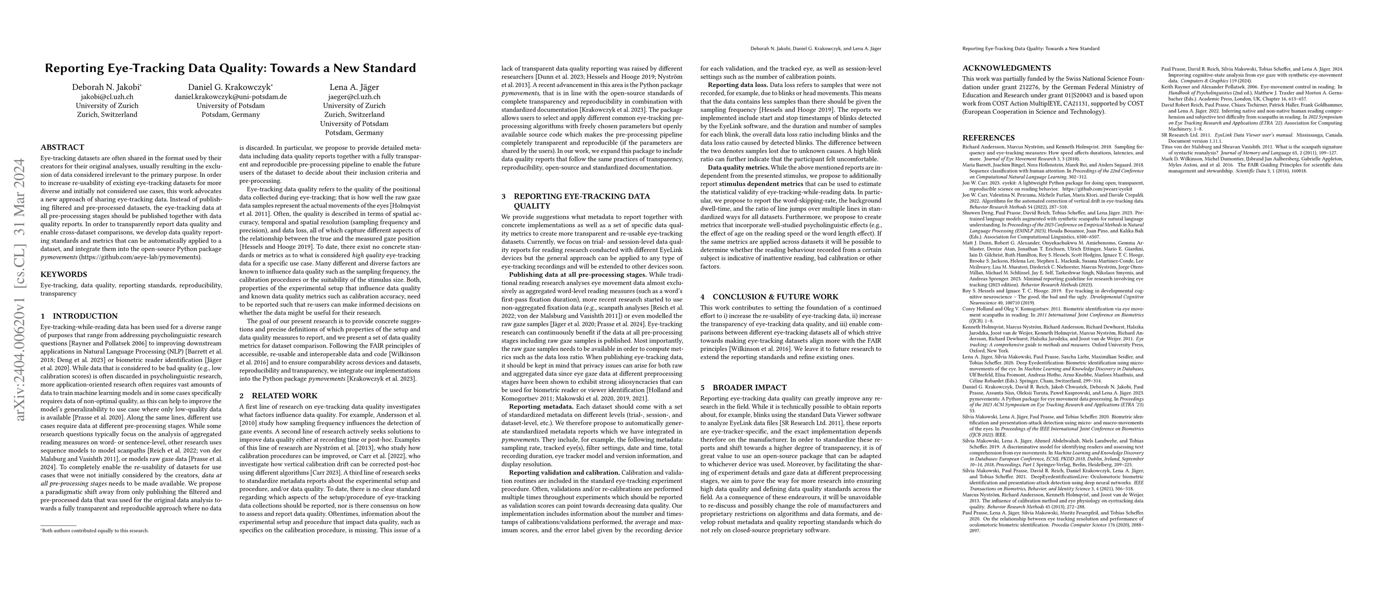 Thumbnail for Reporting Eye-Tracking Data Quality: Towards a New Standard