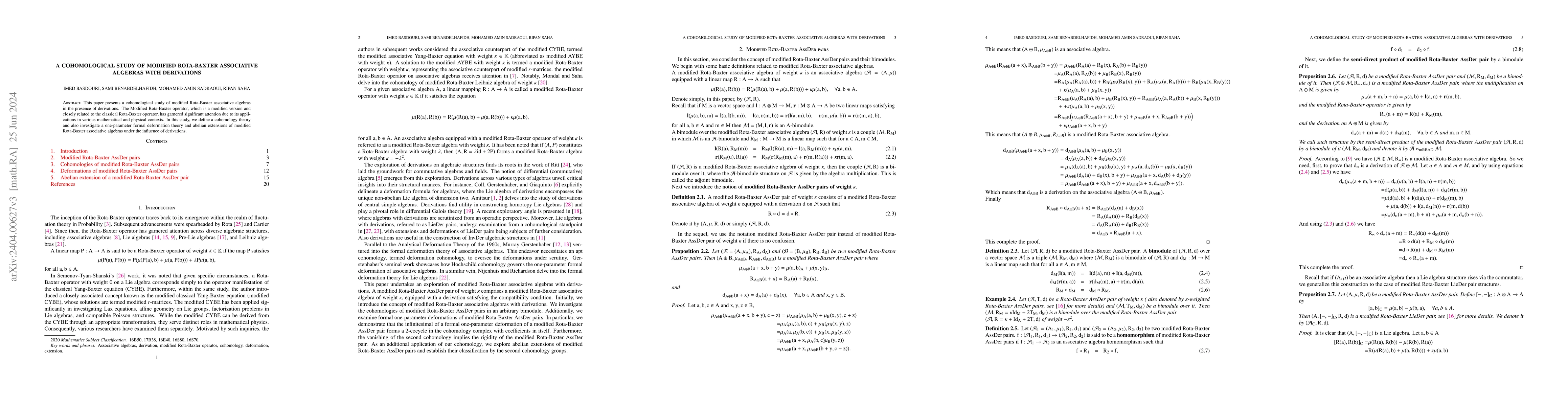 Thumbnail for A cohomological study of modified Rota-Baxter associative algebras with
  derivations