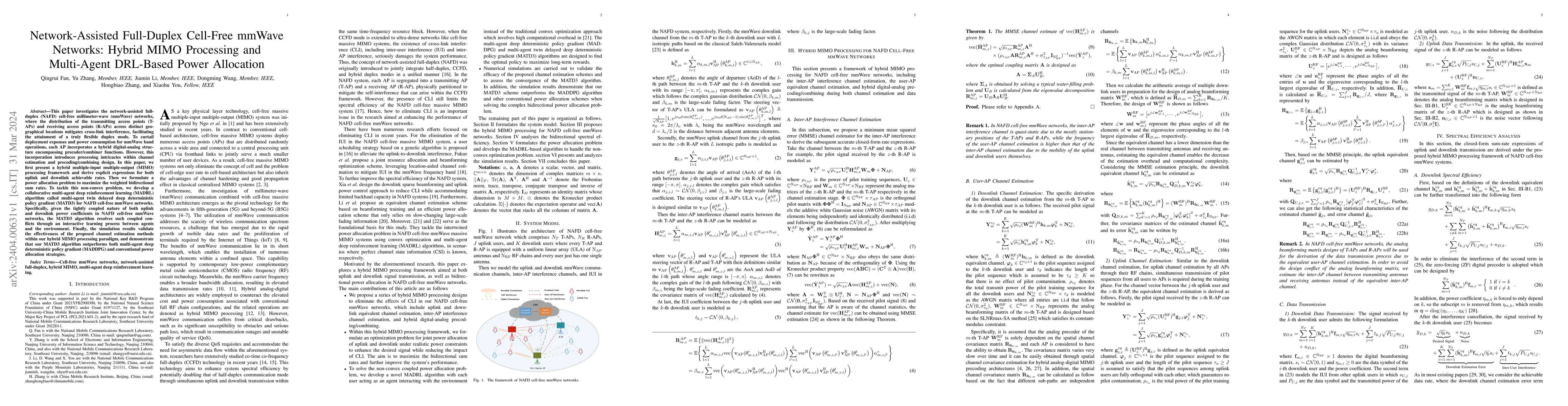 Thumbnail for Network-Assisted Full-Duplex Cell-Free mmWave Networks: Hybrid MIMO
  Processing and Multi-Agent DRL-Based Power Allocation