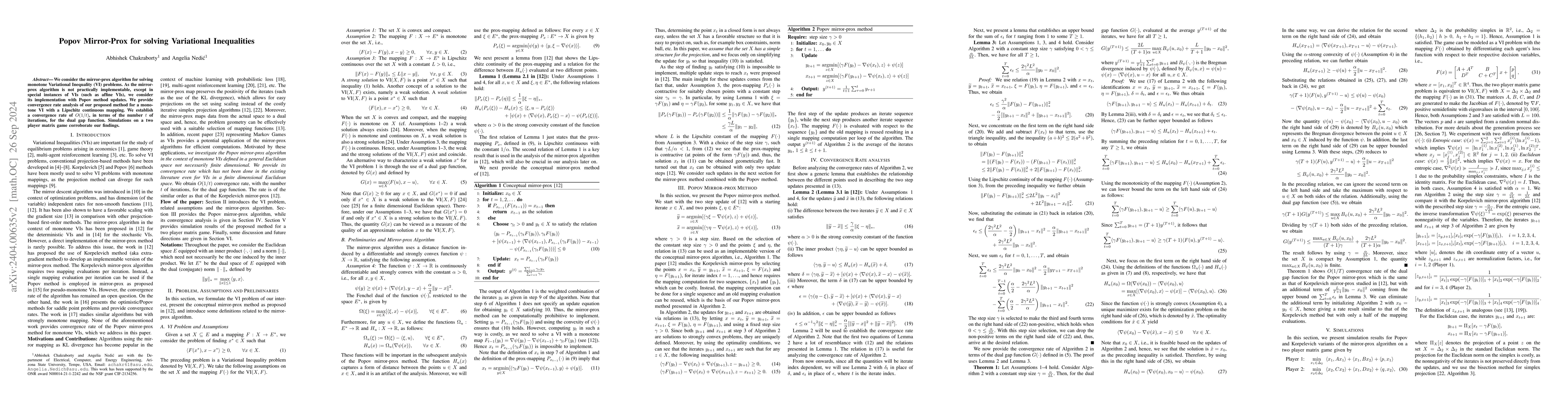 Thumbnail for Popov Mirror-Prox for solving Variational Inequalities