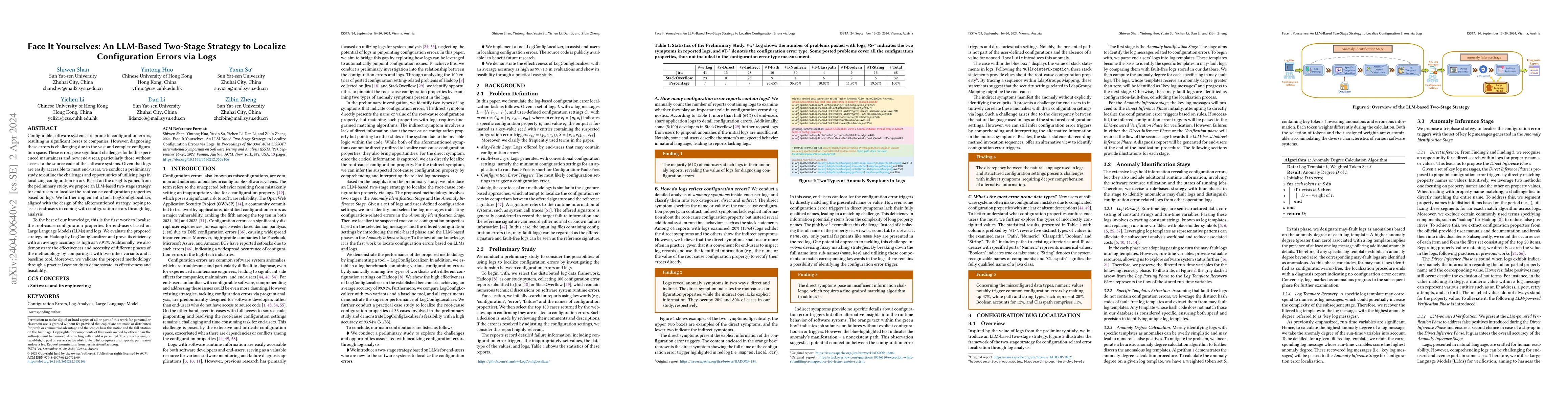 Thumbnail for Face It Yourselves: An LLM-Based Two-Stage Strategy to Localize
  Configuration Errors via Logs