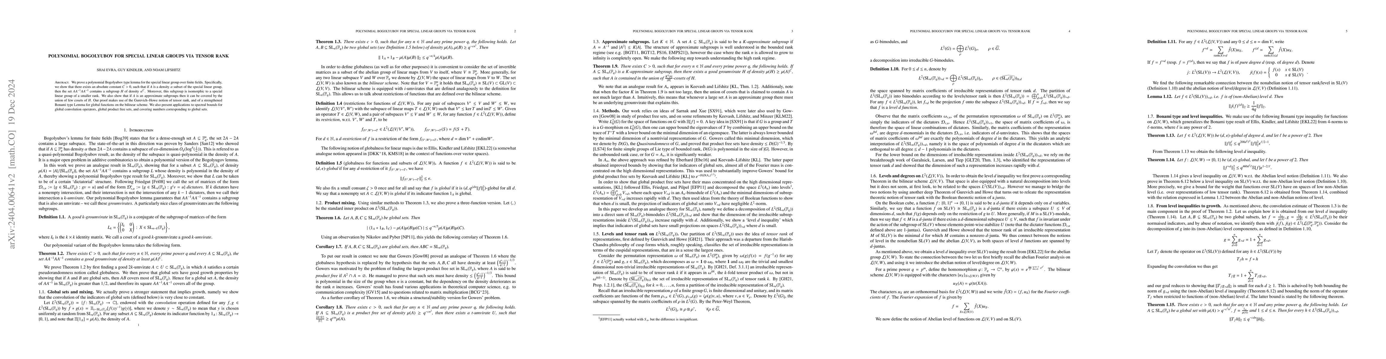 Thumbnail for Polynomial Bogolyubov for special linear groups via tensor rank
