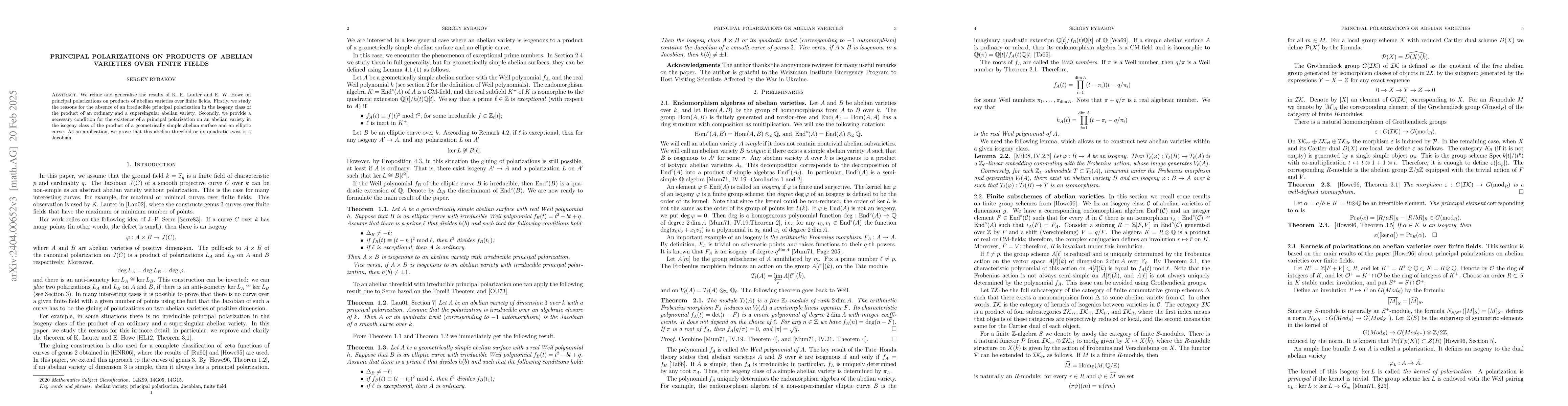 Thumbnail for Principal polarizations on products of abelian varieties over finite
  fields