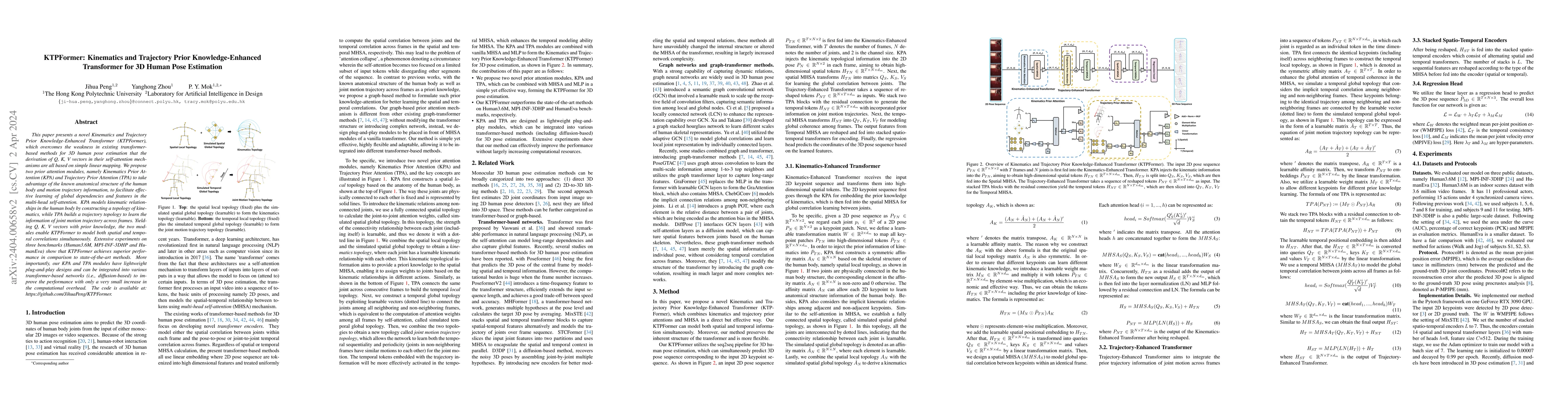 Thumbnail for KTPFormer: Kinematics and Trajectory Prior Knowledge-Enhanced
  Transformer for 3D Human Pose Estimation