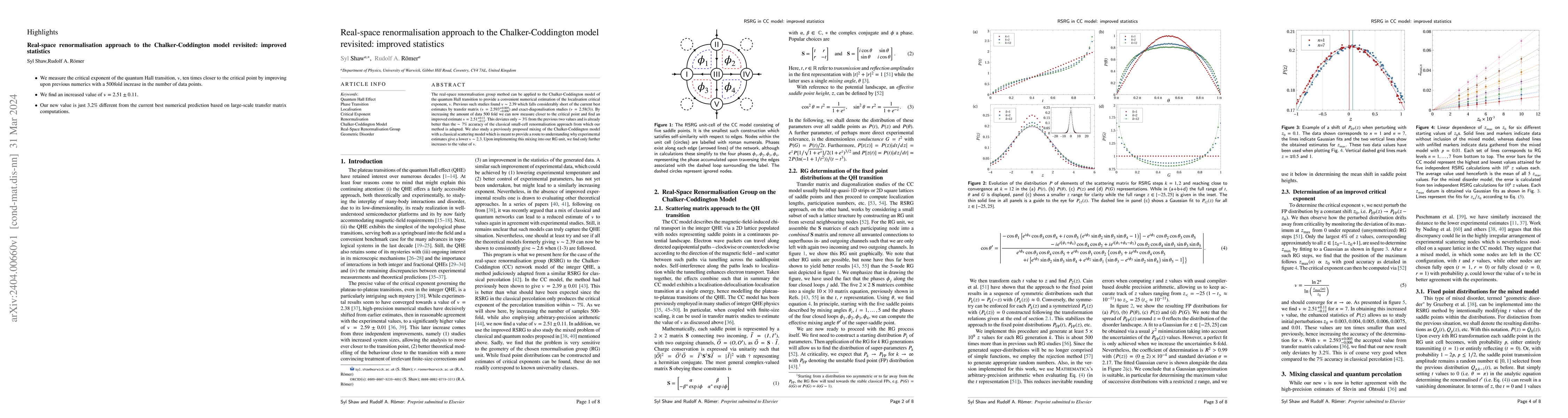 Thumbnail for Real-space renormalisation approach to the Chalker-Coddington model
  revisited: improved statistics