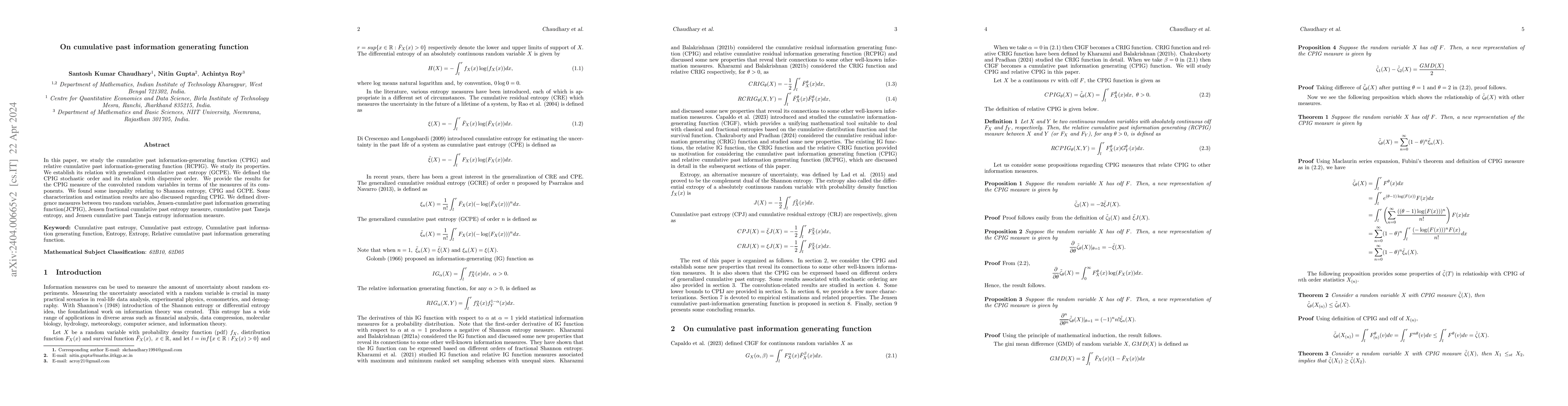 Thumbnail for On cumulative and relative cumulative past information generating
  function