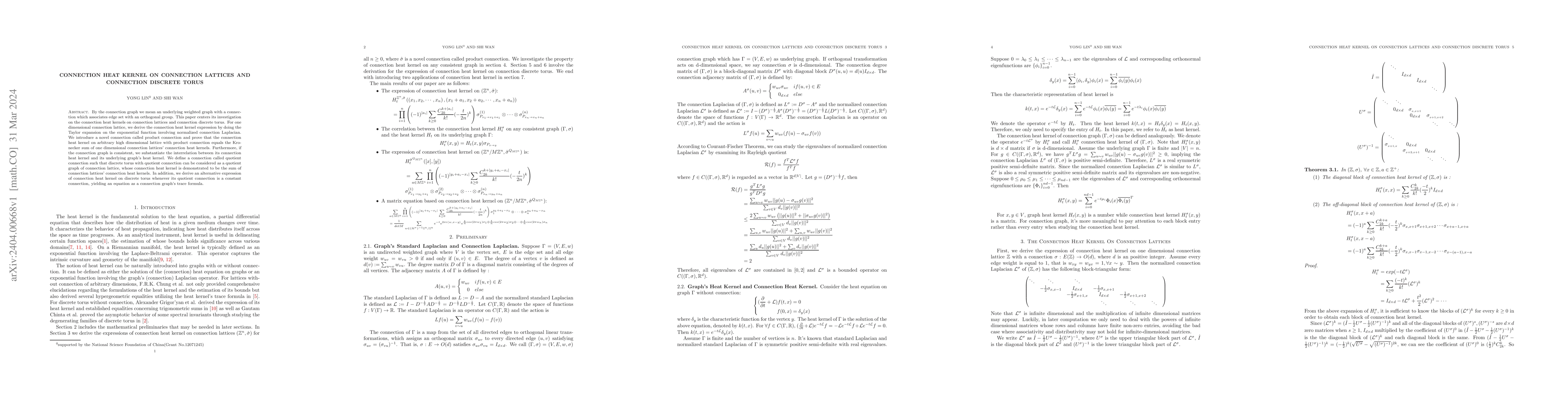 Thumbnail for Connection Heat Kernel On Connection Lattices And Connection Discrete
  Torus