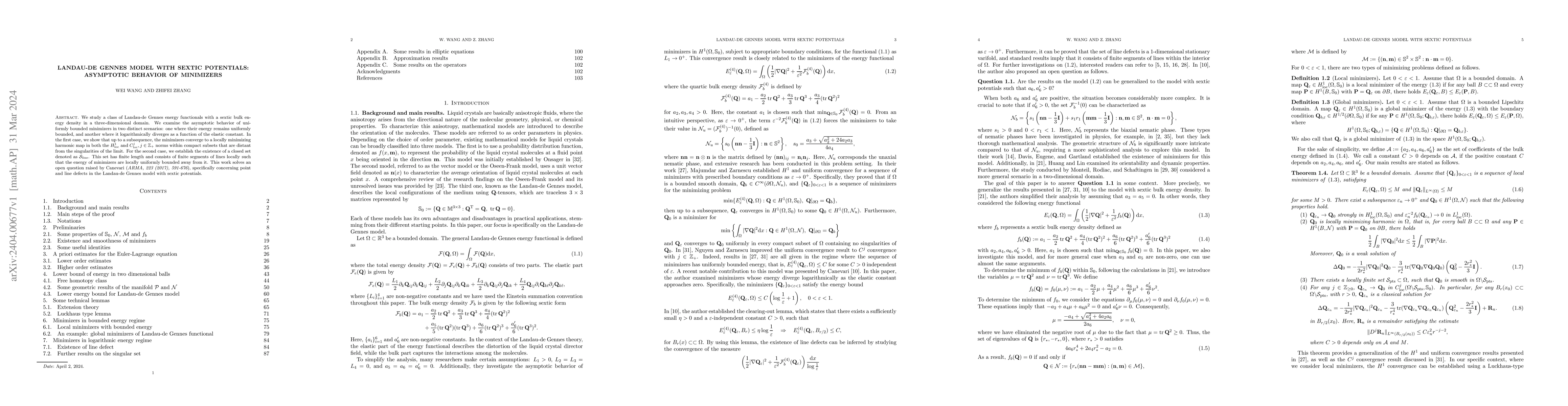 Thumbnail for Landau-de Gennes model with sextic potentials: asymptotic behavior of
  minimizers