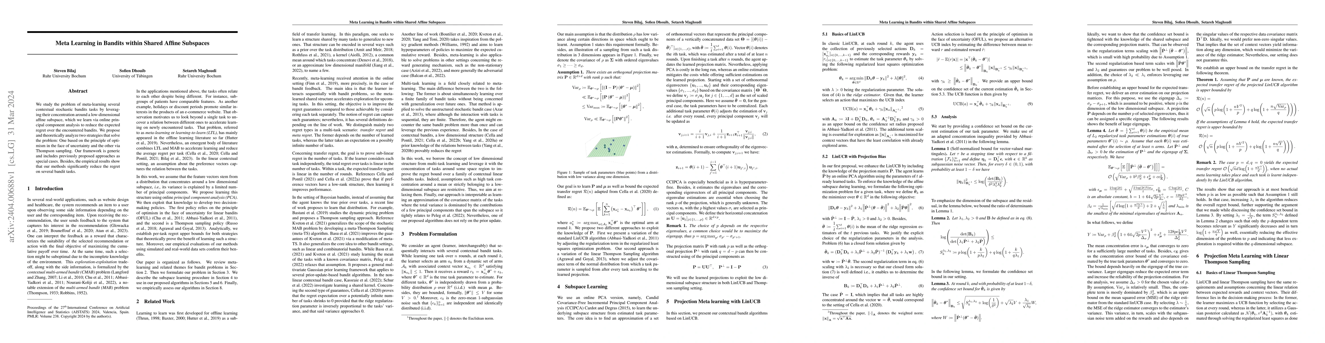 Thumbnail for Meta Learning in Bandits within Shared Affine Subspaces