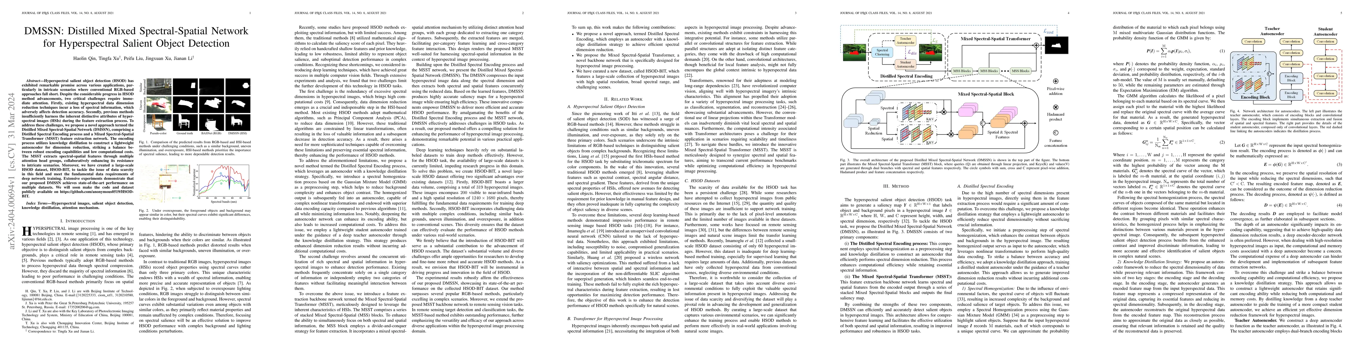 Thumbnail for DMSSN: Distilled Mixed Spectral-Spatial Network for Hyperspectral
  Salient Object Detection