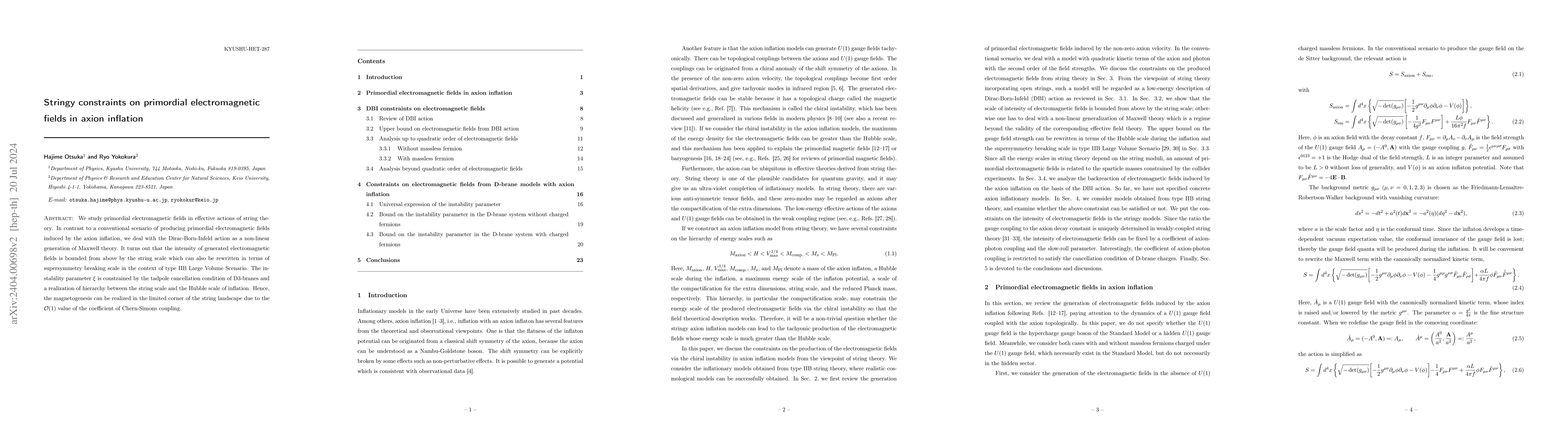 Thumbnail for Stringy constraints on primordial electromagnetic fields in axion
  inflation