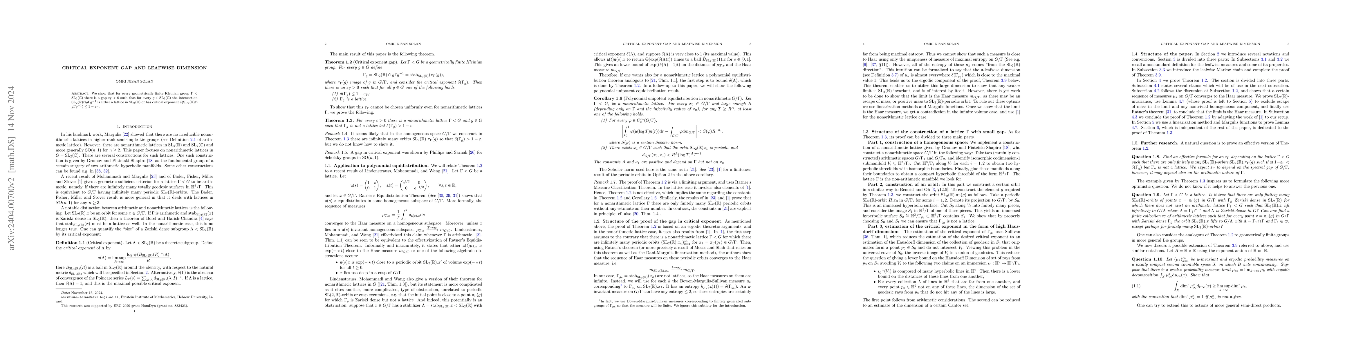 Thumbnail for Critical exponent gap and leafwise dimension