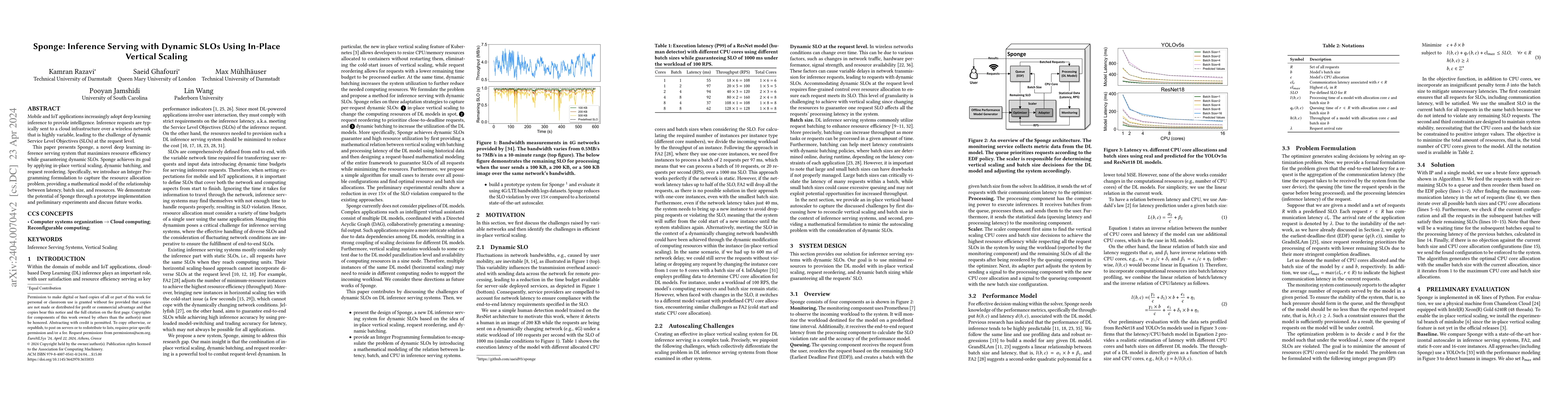 Thumbnail for Sponge: Inference Serving with Dynamic SLOs Using In-Place Vertical
  Scaling