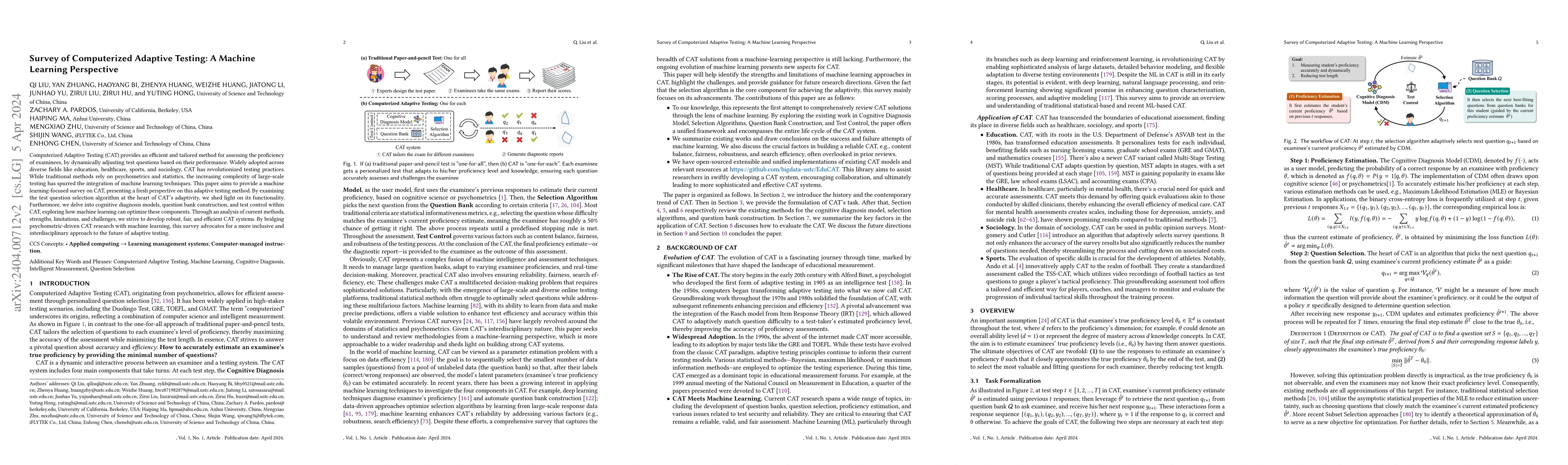 Thumbnail for Survey of Computerized Adaptive Testing: A Machine Learning Perspective