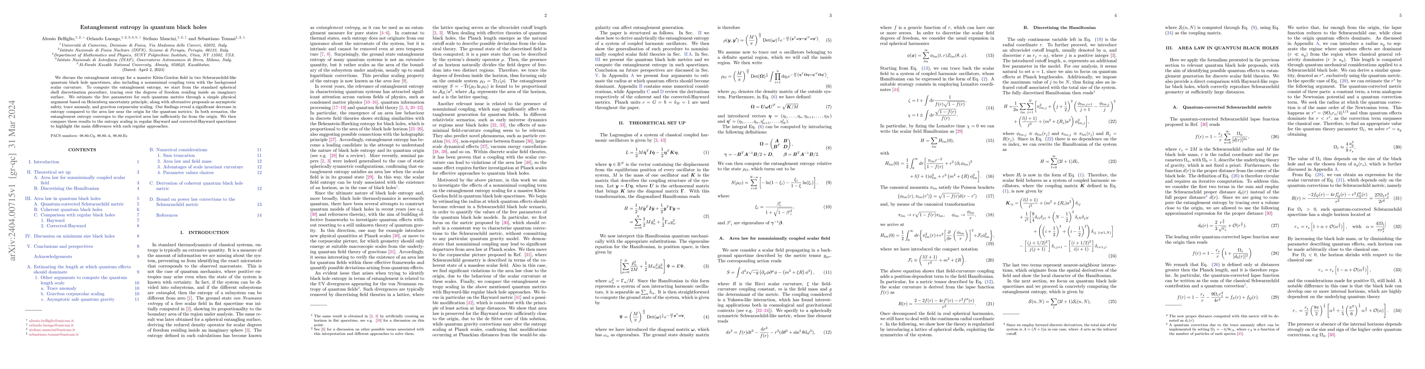 Thumbnail for Entanglement entropy in quantum black holes