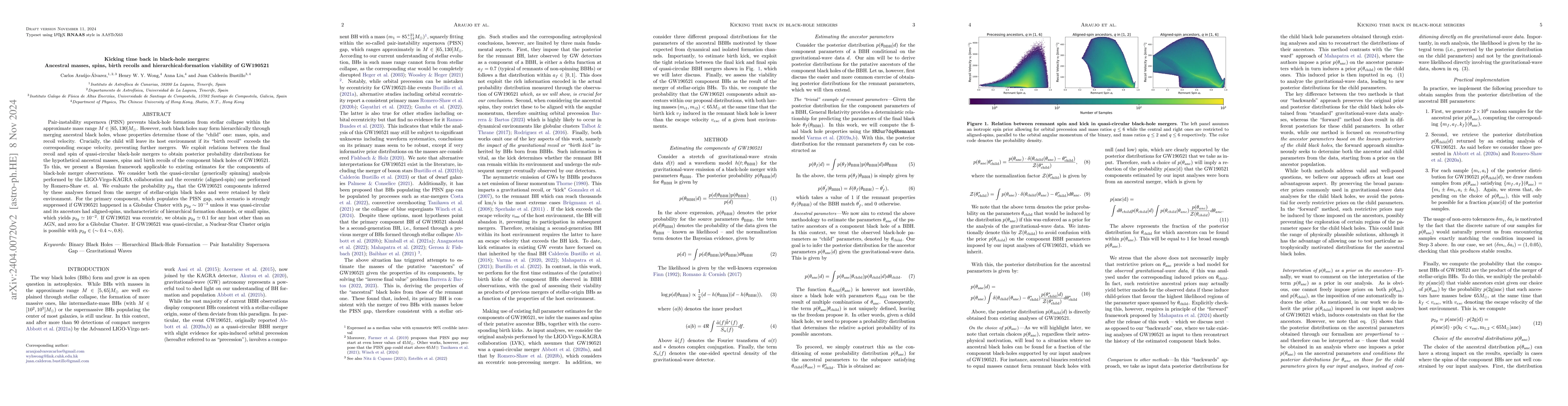 Thumbnail for Kicking time back in black-hole mergers: Ancestral masses, spins, birth
  recoils and hierarchical-formation viability of GW190521