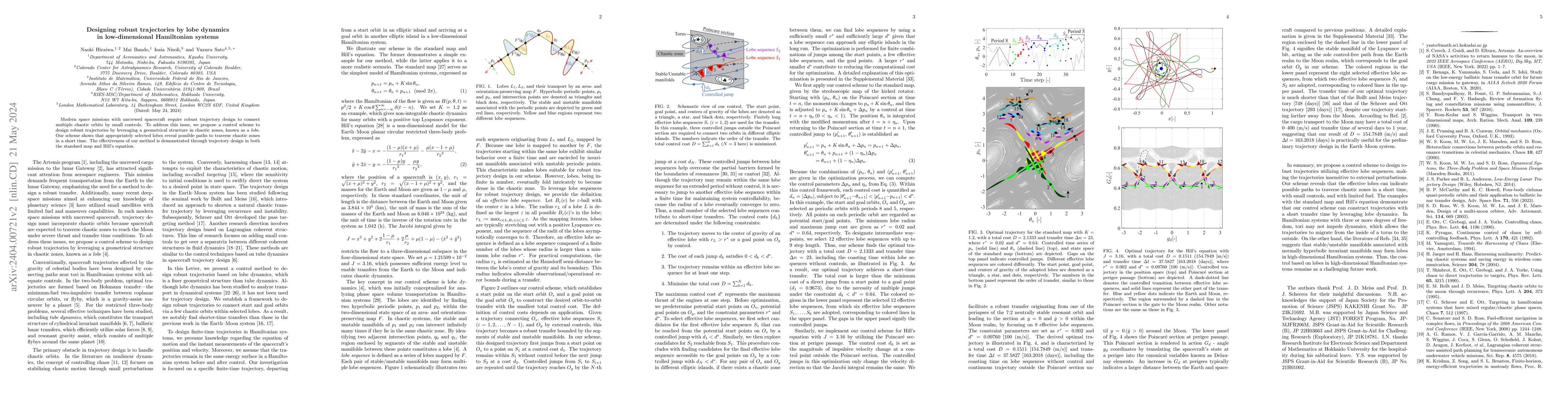Thumbnail for Designing robust trajectories by lobe dynamics in low-dimensional
  Hamiltonian systems