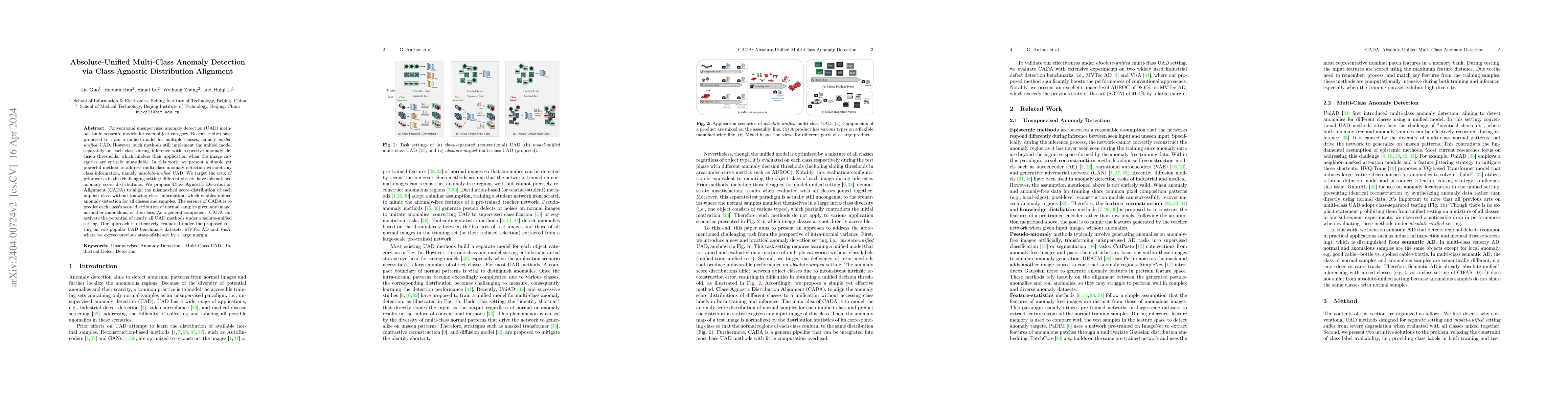 Thumbnail for Absolute-Unified Multi-Class Anomaly Detection via Class-Agnostic
  Distribution Alignment