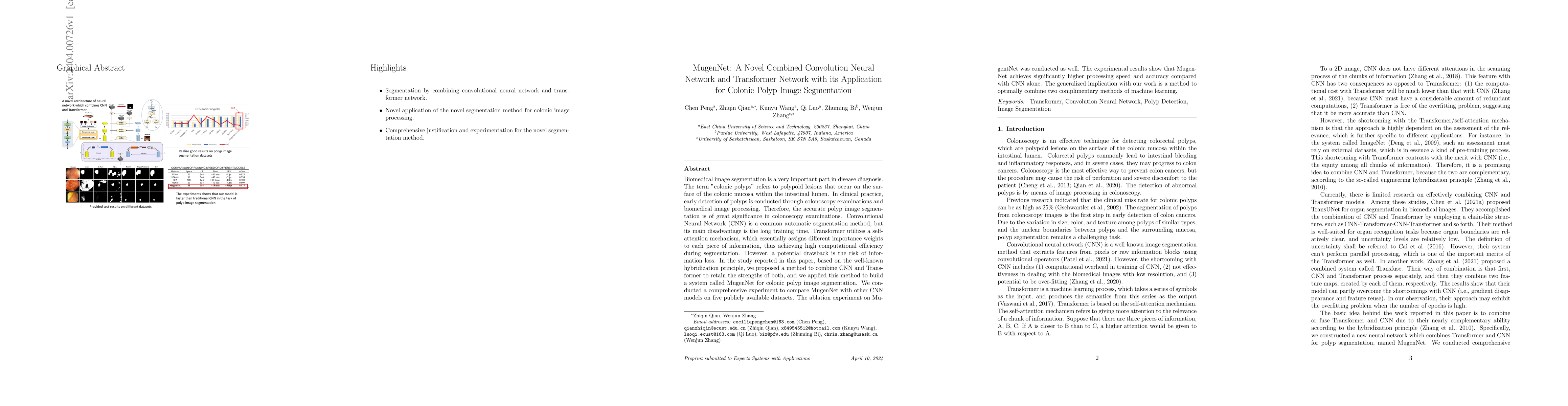 Thumbnail for MugenNet: A Novel Combined Convolution Neural Network and Transformer
  Network with its Application for Colonic Polyp Image Segmentation