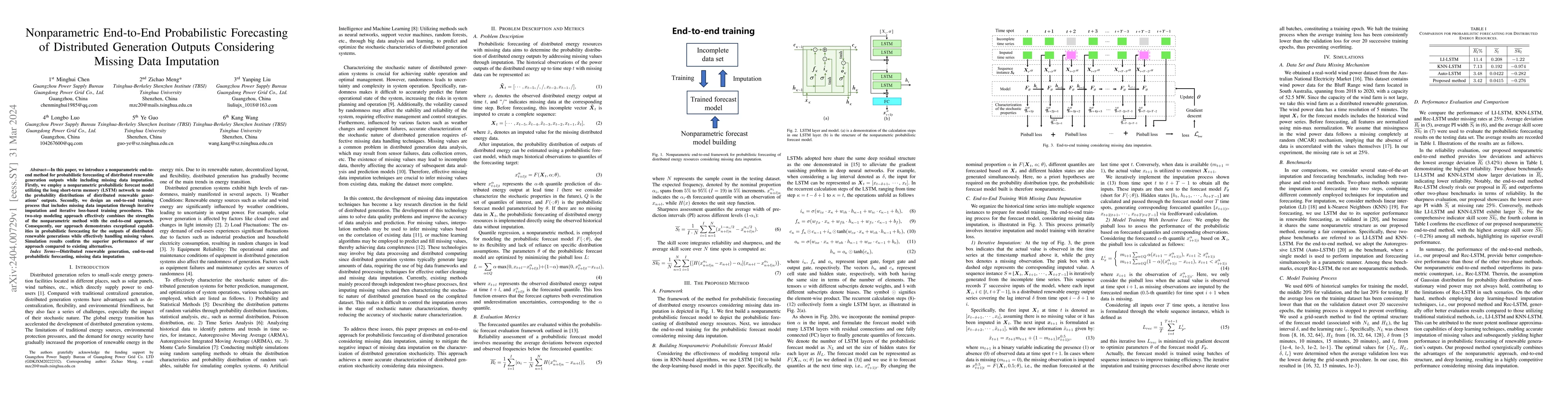 Thumbnail for Nonparametric End-to-End Probabilistic Forecasting of Distributed
  Generation Outputs Considering Missing Data Imputation