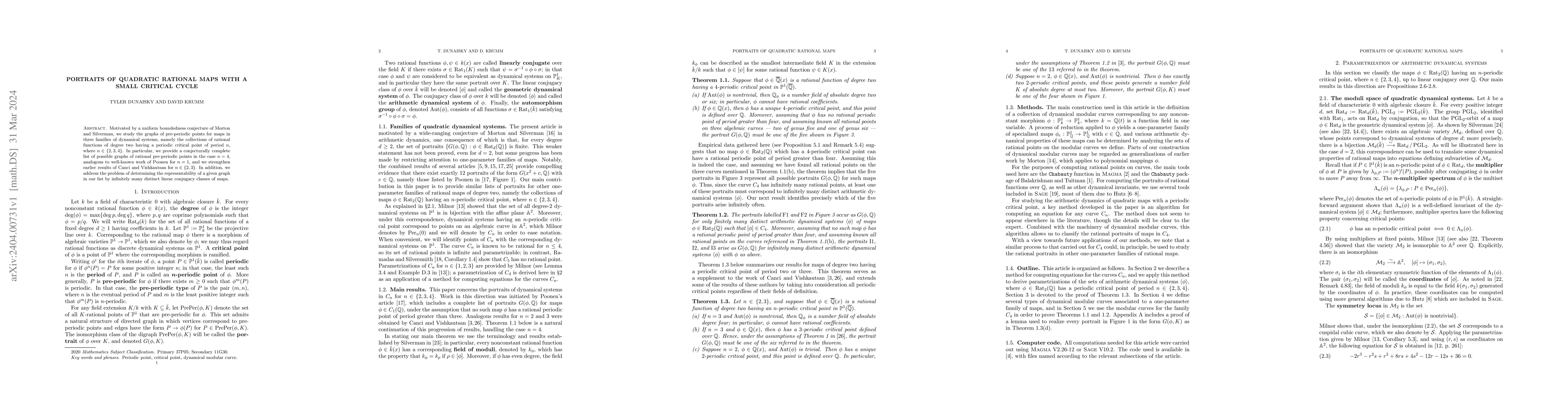 Thumbnail for Portraits of quadratic rational maps with a small critical cycle