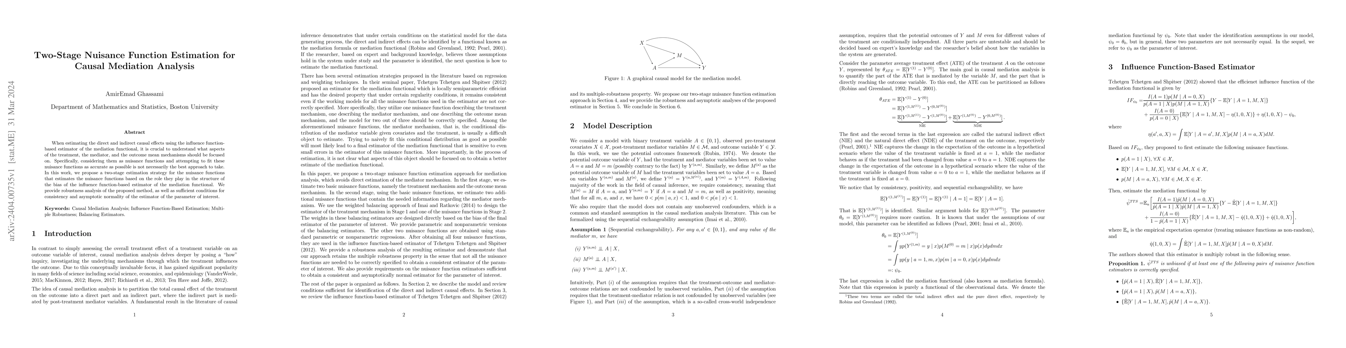 Thumbnail for Two-Stage Nuisance Function Estimation for Causal Mediation Analysis