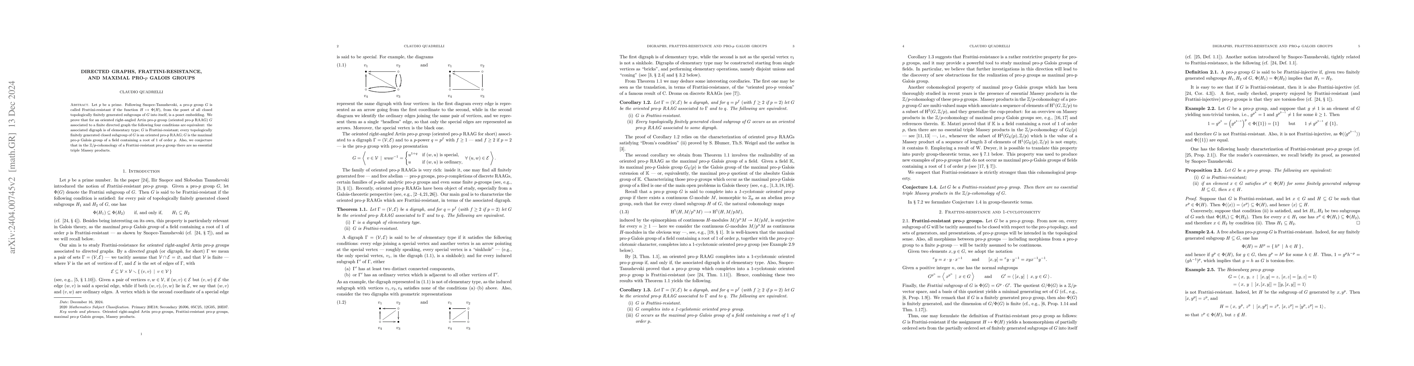 Thumbnail for Oriented graphs, Frattini-resistance, and maximal pro-$p$ Galois groups