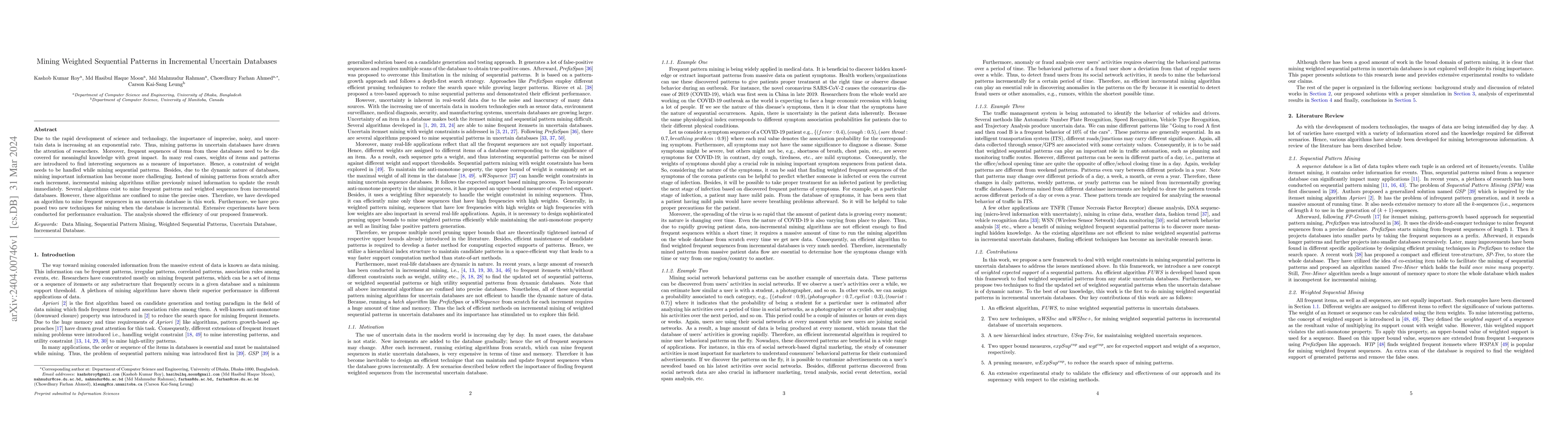 Thumbnail for Mining Weighted Sequential Patterns in Incremental Uncertain Databases