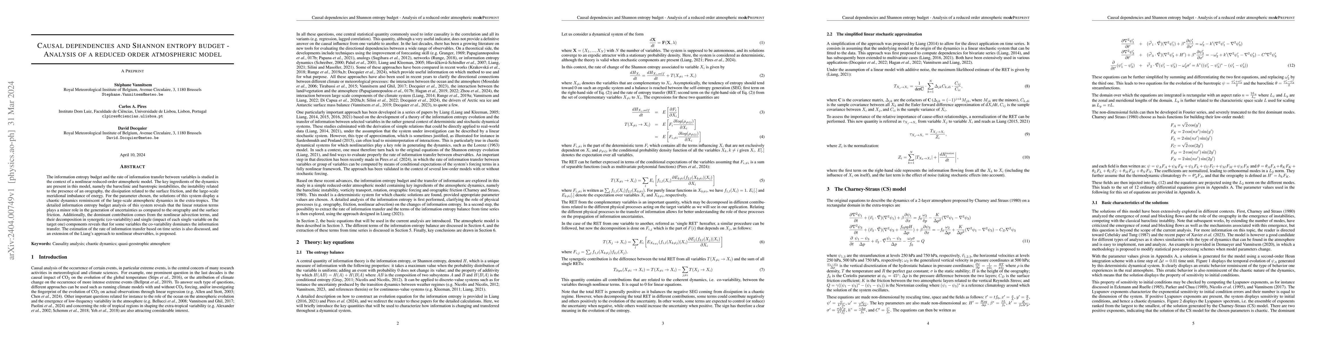 Thumbnail for Causal dependencies and Shannon entropy budget -- Analysis of a reduced
  order atmospheric model