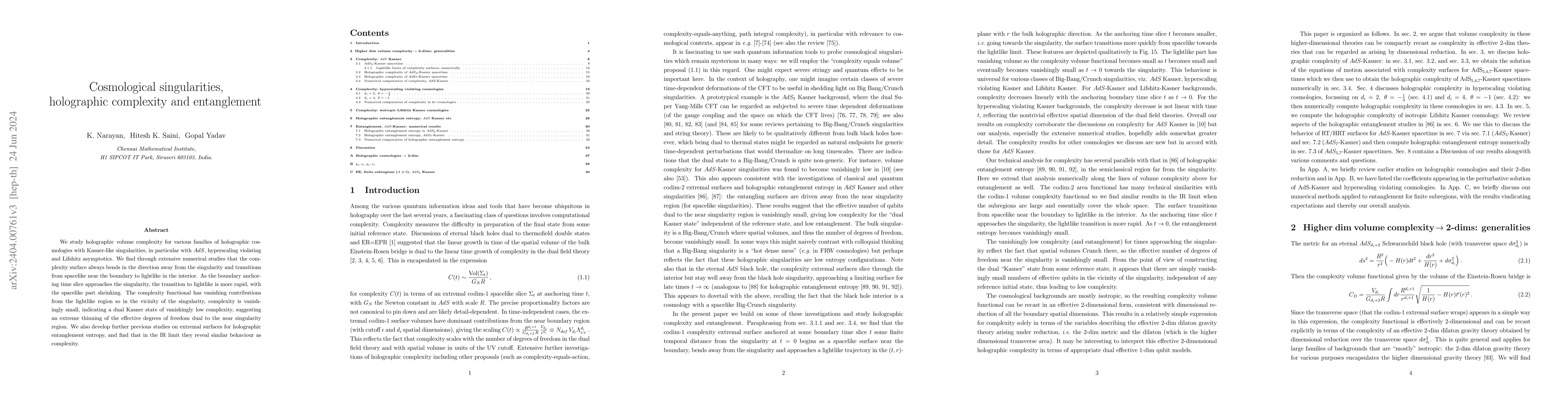 Thumbnail for Cosmological singularities, holographic complexity and entanglement