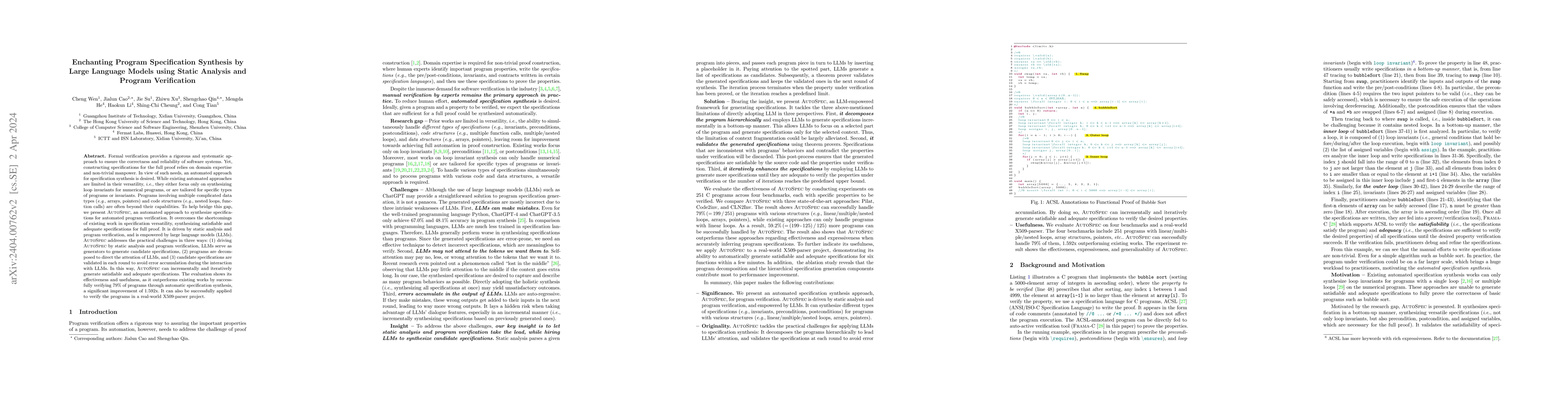 Thumbnail for Enchanting Program Specification Synthesis by Large Language Models
  using Static Analysis and Program Verification
