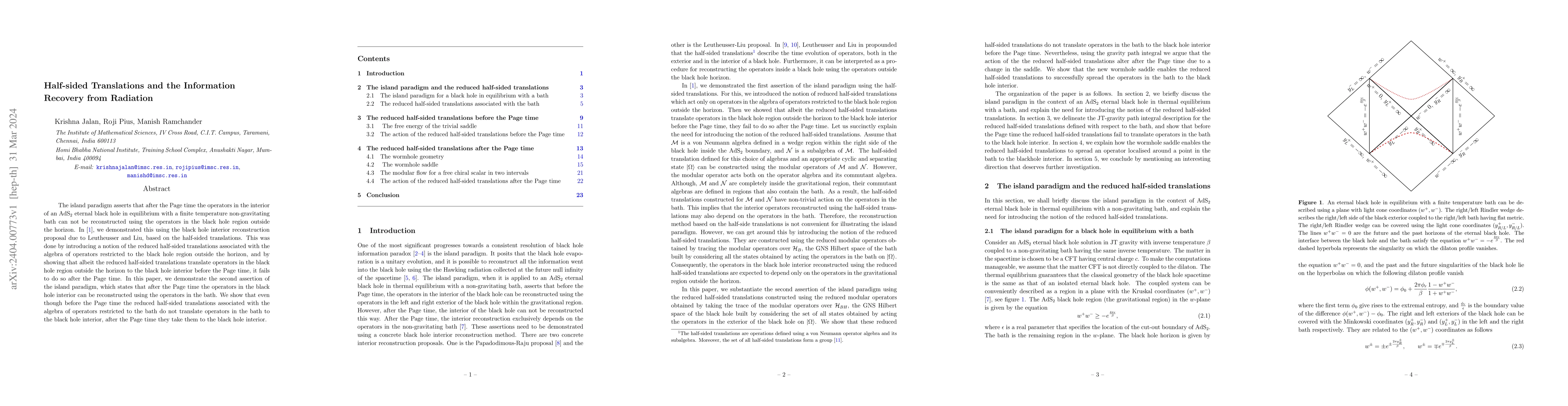 Thumbnail for Half-sided Translations and the Information Recovery from Radiation